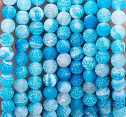 Agata blu confezionata con filamenti di perline sciolte Pietra semipreziosa mattata fredda Agata incrinata per la realizzazione di gioielli fai da te