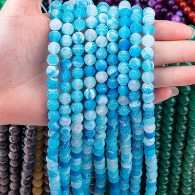 Agata blu confezionata con filamenti di perline sciolte Pietra semipreziosa mattata fredda Agata incrinata per la realizzazione di gioielli fai da te
