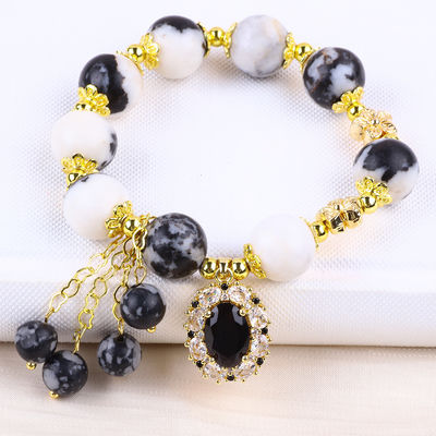 12mm Zebra Bianco e Nero Giaspo Braccialetti per Meditazione