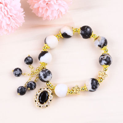 12mm Zebra Bianco e Nero Giaspo Braccialetti per Meditazione