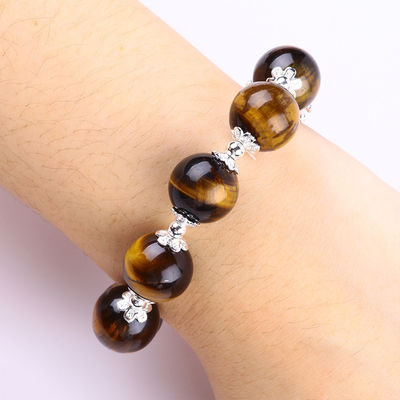 Naturale 14mm splendido occhio di tigre e fiore perla d'acqua dolce con braccialetto a perline a catena d'angolo