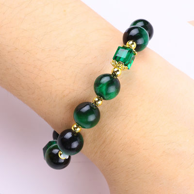 Braccialetto per occhi di tigre verde naturale da 10 mm con rivestimento in oro di rame