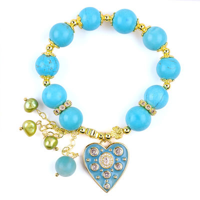 Braccialetto di cristallo turchese blu 12 mm Braccialetto di fascino di cuore scintillante