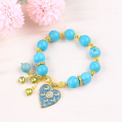 Braccialetto di cristallo turchese blu 12 mm Braccialetto di fascino di cuore scintillante