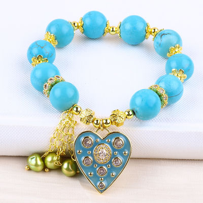 Braccialetto di cristallo turchese blu 12 mm Braccialetto di fascino di cuore scintillante