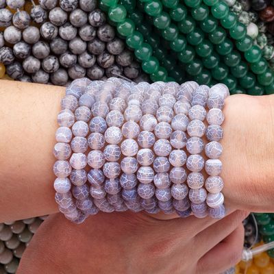 Agata grigio confezionata con filamenti di perline sciolte Pietra semipreziosa mattata agata fredda incrinata per la fabbricazione di gioielli fai da te