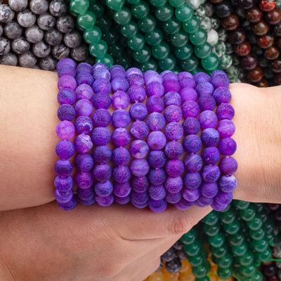 Agata viola con vetrificazione Stringhe di perline sciolte Pietra semi-preziosa Matt Frosted Agata spaccata per la fabbricazione di gioielli fai da te