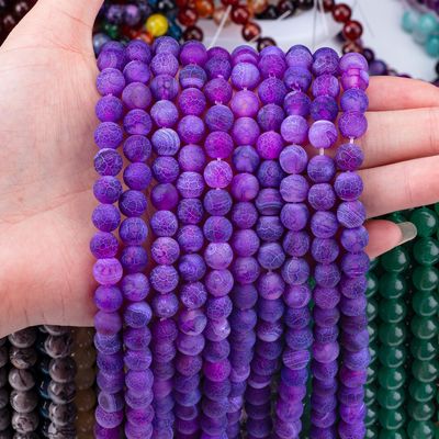 Agata viola con vetrificazione Stringhe di perline sciolte Pietra semi-preziosa Matt Frosted Agata spaccata per la fabbricazione di gioielli fai da te