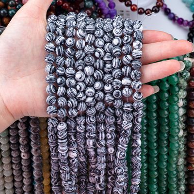 Zebra sintetica Malachite Stringi di perline sciolte Pietra semipreziosa bianca e nera per la fabbricazione di gioielli fai da te