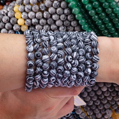 Zebra sintetica Malachite Stringi di perline sciolte Pietra semipreziosa bianca e nera per la fabbricazione di gioielli fai da te