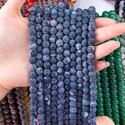 Agata blu scuro con vetri scarichi con filamenti di perline semi-preziose Matt Frosted Cracked Agate per la fabbricazione di gioielli fai da te