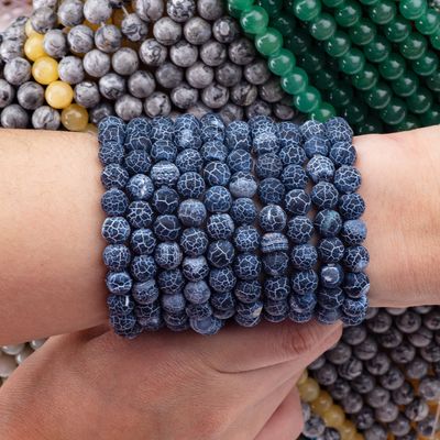 Agata blu scuro con vetri scarichi con filamenti di perline semi-preziose Matt Frosted Cracked Agate per la fabbricazione di gioielli fai da te