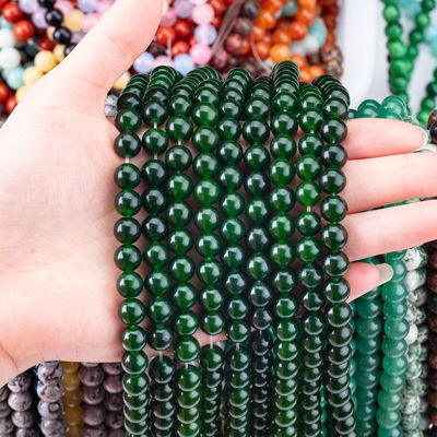 8MM Giada verde nero lucidato Forma rotonda liscia Perla in massa Per la produzione di gioielli da perla