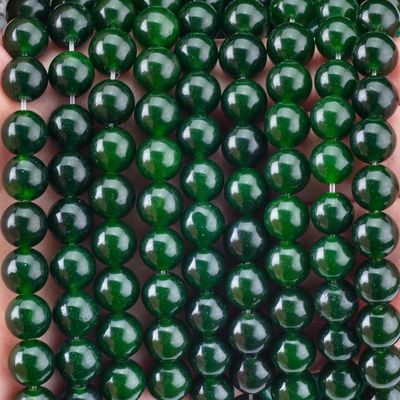 8MM Giada verde nero lucidato Forma rotonda liscia Perla in massa Per la produzione di gioielli da perla