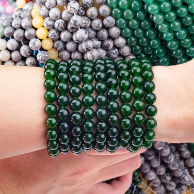 8MM Giada verde nero lucidato Forma rotonda liscia Perla in massa Per la produzione di gioielli da perla