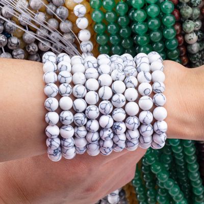 Pietra di cristallo 8 mm Howlite Forma rotonda Gemstone Perla libera Per la fabbricazione di braccialetti collare