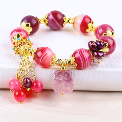 14mm Pincaglia Agata di Pietra Braccialetto Con Viola Nine Tail Fox Scultura