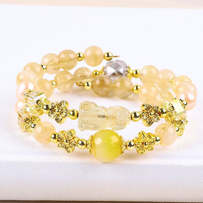 Braccialetto di cristallo di citrino giallo da 8 mm con intaglio da cane