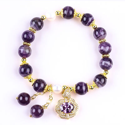 10mm Dream Bead Amethyst Stone Stretch Bracelets con incantesimo viola Bling Bling