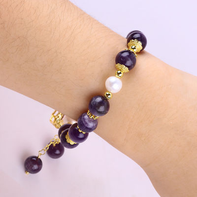 10mm Dream Bead Amethyst Stone Stretch Bracelets con incantesimo viola Bling Bling