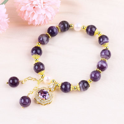 10mm Dream Bead Amethyst Stone Stretch Bracelets con incantesimo viola Bling Bling