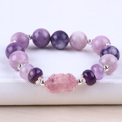 14MM Purple Mica Bracelet Fluorite Pixiu Stretch Bead Bracelet Porta Fortuna