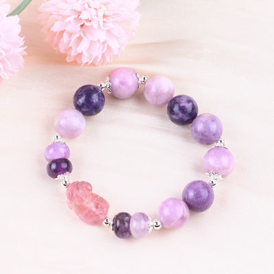 14MM Purple Mica Bracelet Fluorite Pixiu Stretch Bead Bracelet Porta Fortuna