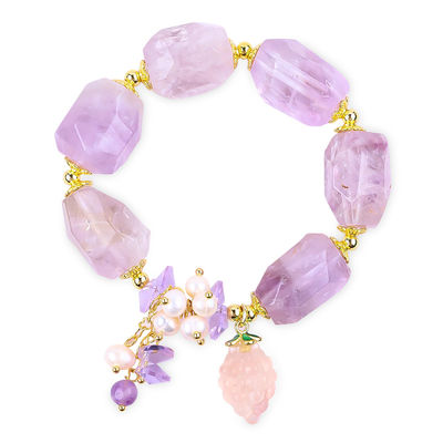Braccialetto in pietra gemma fatto a mano Amuleti regolabili Braccialetti in ametista in pietra naturale Perle per gioielli da festa Indossare ogni giorno