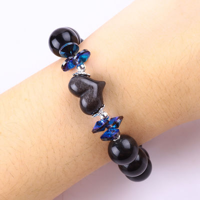 Braccialetto fatto a mano in pietra gemma con perline, argento naturale, lucente, ossidiana, pietra, braccialetto regolabile, cuore, braccialetto per feste.