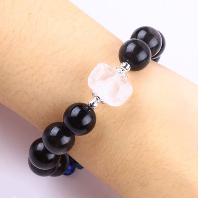 Braccialetto fatto a mano in pietra gemma con perline, argento naturale, lucente, ossidiana, pietra, braccialetto regolabile, cuore, braccialetto per feste.