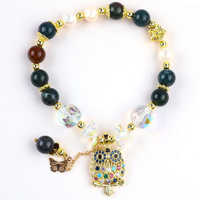 Braccialetto a perline di gemme fatto a mano Natural Indian Agate Stone Bracelet Adjustable Owl Charms Bracelet For Party Daily