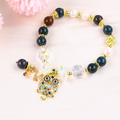 Braccialetto a perline di gemme fatto a mano Natural Indian Agate Stone Bracelet Adjustable Owl Charms Bracelet For Party Daily