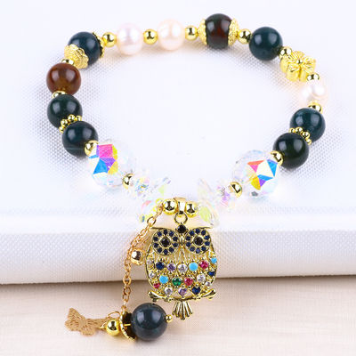 Braccialetto a perline di gemme fatto a mano Natural Indian Agate Stone Bracelet Adjustable Owl Charms Bracelet For Party Daily