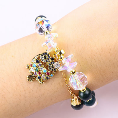 Braccialetto a perline di gemme fatto a mano Natural Indian Agate Stone Bracelet Adjustable Owl Charms Bracelet For Party Daily