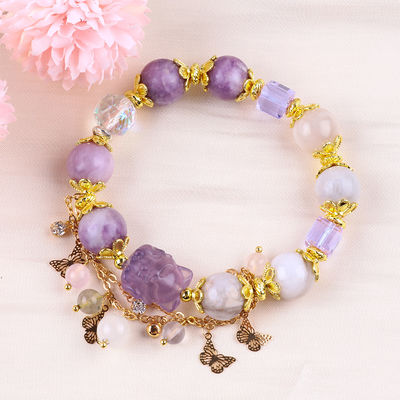 Braccialetto a perline in pietra gemma fatto a mano, viola naturale, Mica, braccialetto in pietra, braccialetto a fascino regolabile, da indossare tutti i giorni.