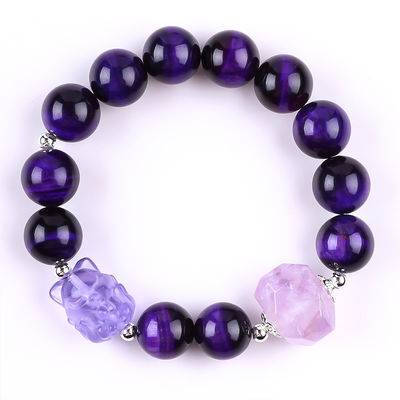 14mm Smoky Quartz Crystal Bead Bracelet con scultura a nove code di volpe
