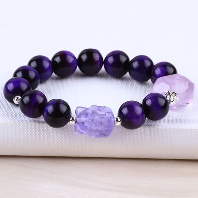 14mm Smoky Quartz Crystal Bead Bracelet con scultura a nove code di volpe