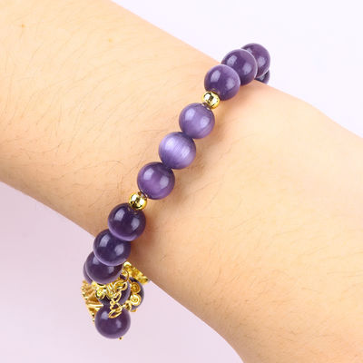 8mm cristallino viola cat eye bead lucidato gemstone braccialetti stretch
