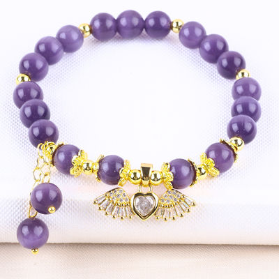 8mm cristallino viola cat eye bead lucidato gemstone braccialetti stretch