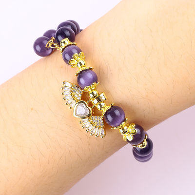 8mm cristallino viola cat eye bead lucidato gemstone braccialetti stretch