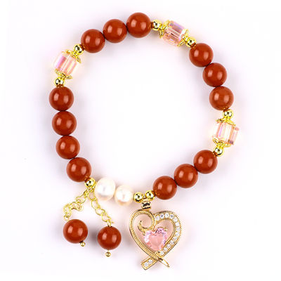 Naturale Originale 8MM Rosso Giaspero Acqua Fresca Perla Rosa Cuore Incantevole Dolce Perla Rotonda Per Amici Regalo