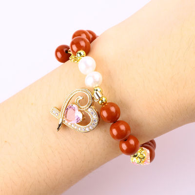 Naturale Originale 8MM Rosso Giaspero Acqua Fresca Perla Rosa Cuore Incantevole Dolce Perla Rotonda Per Amici Regalo