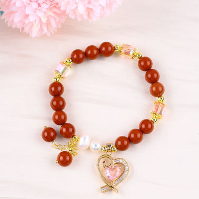 Naturale Originale 8MM Rosso Giaspero Acqua Fresca Perla Rosa Cuore Incantevole Dolce Perla Rotonda Per Amici Regalo