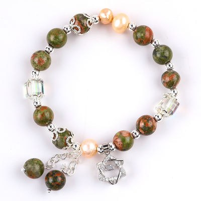 Pietra Unakite E Perla Rosa Con Star Charm Guarigione Equilibrio Bracciale Perla Per Gioielli Regalo
