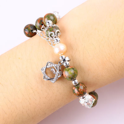 Pietra Unakite E Perla Rosa Con Star Charm Guarigione Equilibrio Bracciale Perla Per Gioielli Regalo