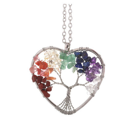 Meditazione Albero della vita Cuore a forma di chakra Collare di pietra di cristallo Dimensione regolabile