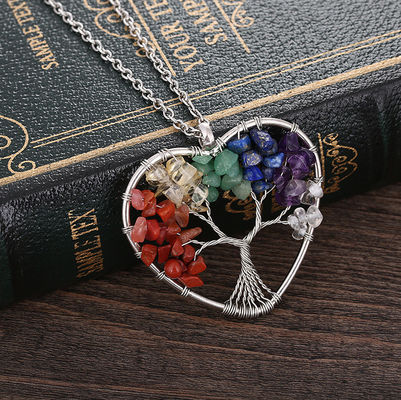 Meditazione Albero della vita Cuore a forma di chakra Collare di pietra di cristallo Dimensione regolabile