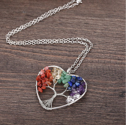 Meditazione Albero della vita Cuore a forma di chakra Collare di pietra di cristallo Dimensione regolabile