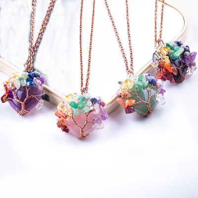 Rose Gold Healing Crystal Stone 7 Chakra Albero della Vita Pendente