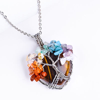 Aggiustabile Occhio di Tigre Gemstone 7 Chakra Albero della Vita Collare Pendente